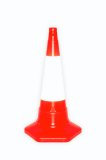 Traffic cone on white background: red orange white warning restricted roadworks reflective danger cars concept cutout delays motorway UK journey congestion