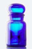 Blue glass jar with lid on white background - decoration ornament decor home display storage kitchen transparent modern contemporary