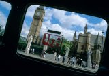 UK, London, Big Ben through 'black cab' window