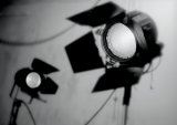 Black and white shot of two studio lights