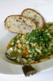 Vegetable soup with homemade bread.