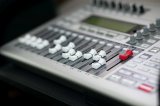 Shallow focus close up of portable mixing desk