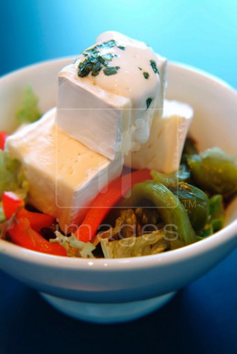 Brie cheese and roast peppers salad