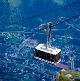 Chamonix,France: view of cable car high over the town of Chamonix.
